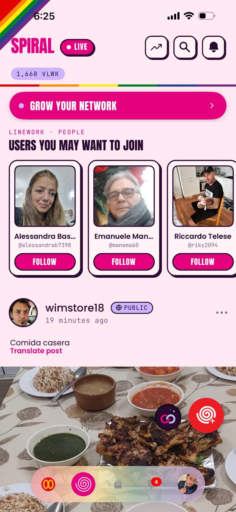 Spiral feed in Pink Mode
