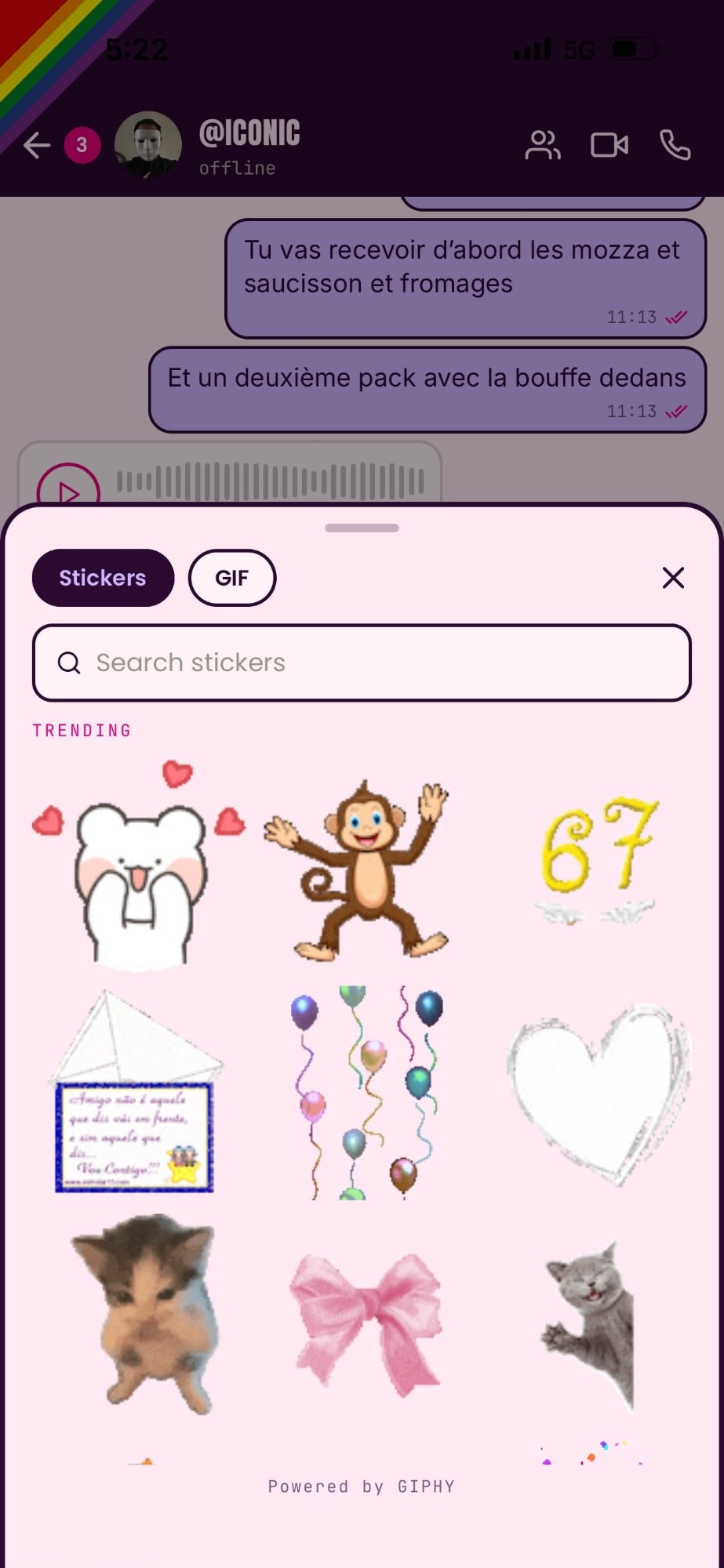 Stickers and GIFs in chat